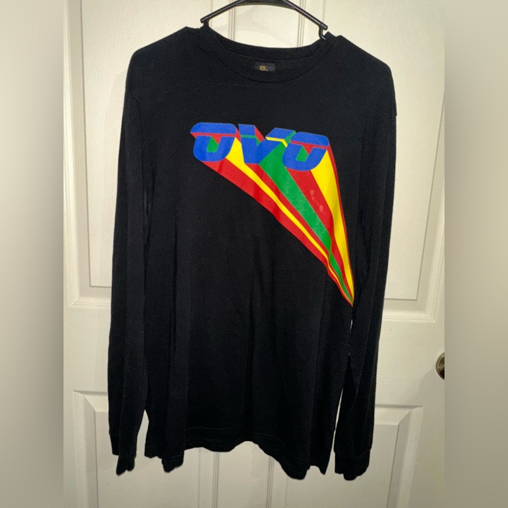 OVO october’s very own Black Long-Sleeve Tee Multicolor Stripe Logo XL Drake